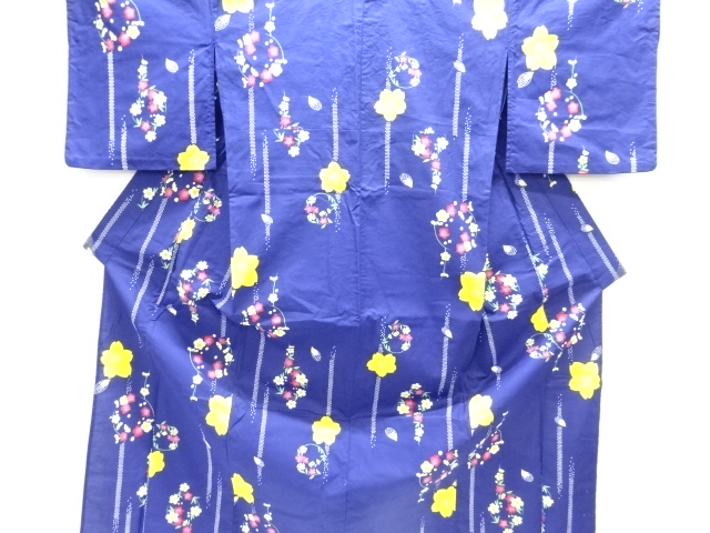 JAPANESE KIMONO / YUKATA / COTTON / FLOWER ROUNDEL